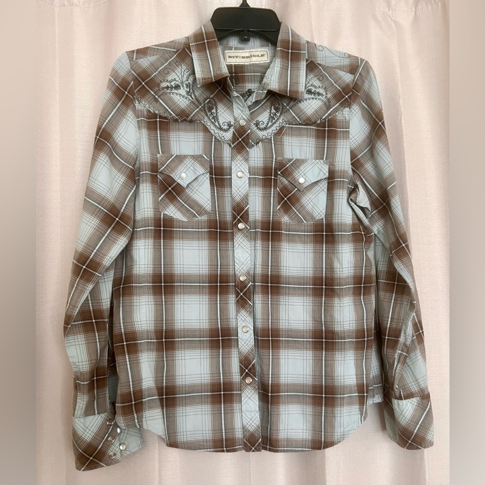 Bit & Bridle Brown and White Plaid Button-Down Shirt